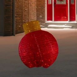 38" Led Lighted Twinkling Red Tinsel Ornament Outdoor Christmas Decoration
