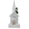 16.5" Led Lighted White And Green Snowy Church Christmas Decoration