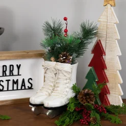 12" Led Lighted White Skates With Floral Arrangement Christmas Decoration