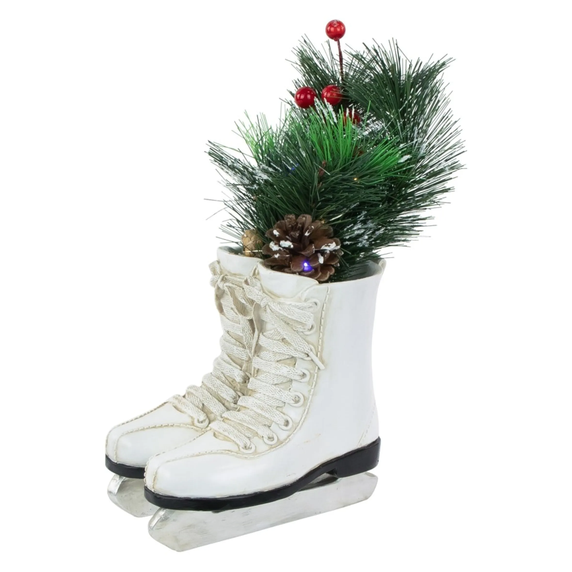 12" Led Lighted White Skates With Floral Arrangement Christmas Decoration