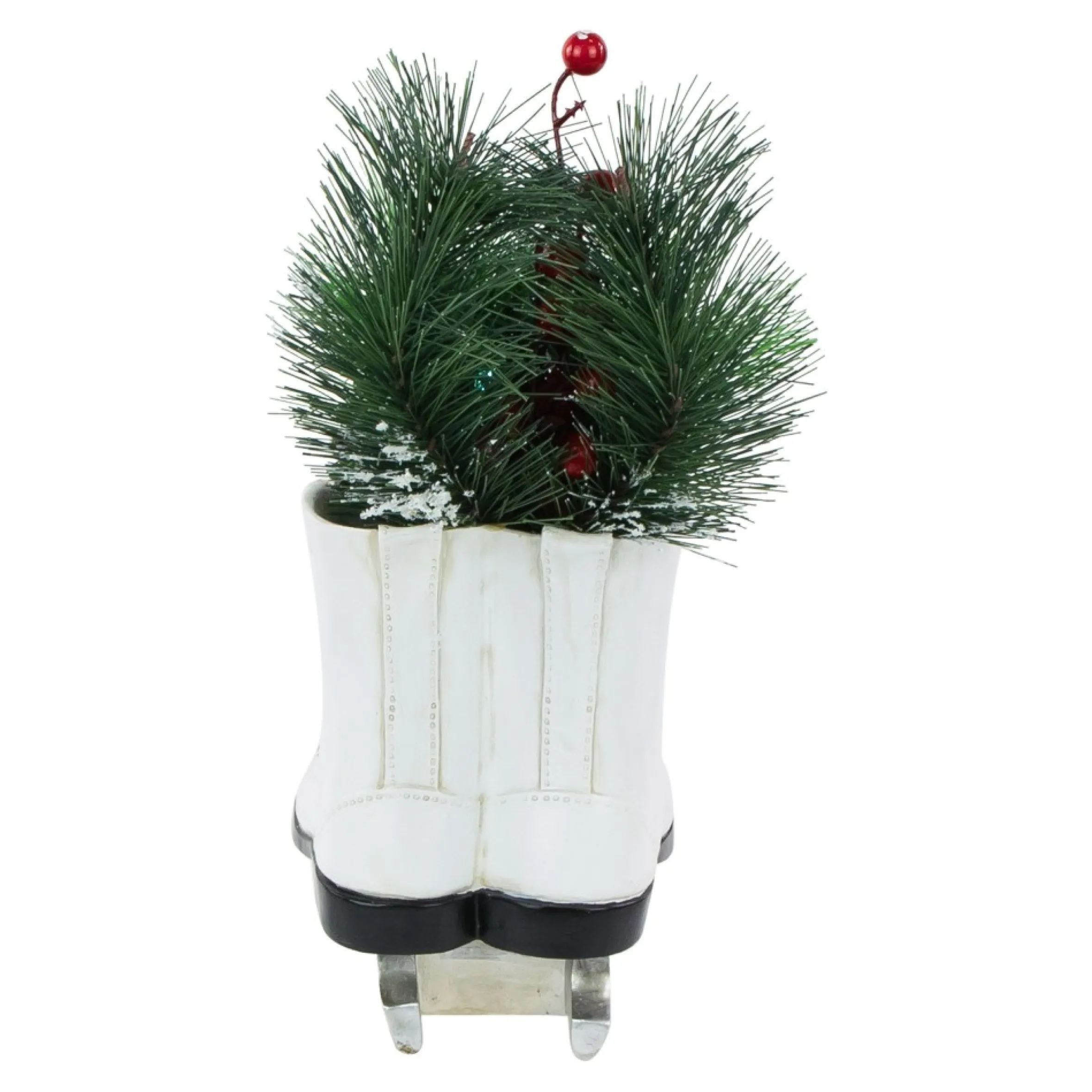 12" Led Lighted White Skates With Floral Arrangement Christmas Decoration