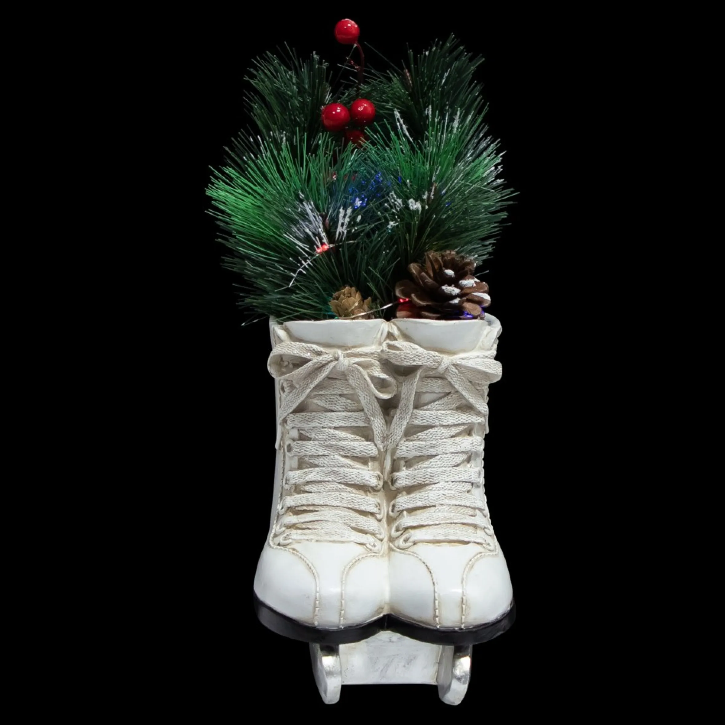 12" Led Lighted White Skates With Floral Arrangement Christmas Decoration