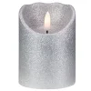 4" Led Silver Glitter Flameless Christmas Decor Candle