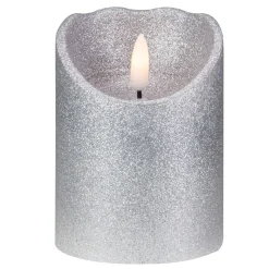 4" Led Silver Glitter Flameless Christmas Decor Candle