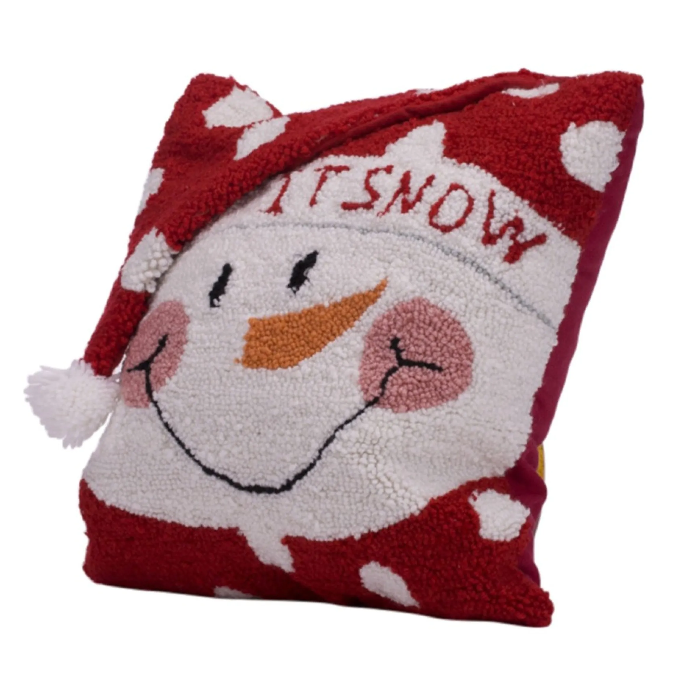 14" Let It Snow Hand Hooked Snowman Christmas Throw Pillow