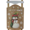 24" Let It Snow Wooden Sled Snowman And Snowflakes Wall Sign