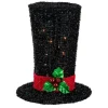 9.25" Lighted Black Tinsel Top Hat Christmas Tree Topper, Clear Lights