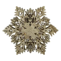 8.5" Lighted Brown Wooden Snowflake Christmas Tree Topper - Clear Lights