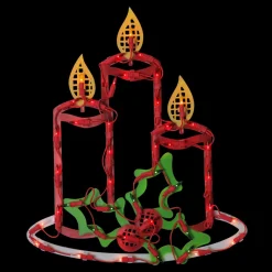 16.5" Lighted Candles With Holly And Berry Christmas Window Silhouette