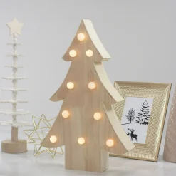 15" Lighted 3D Wooden Christmas Tree Tabletop Decor