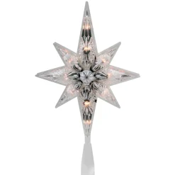 10" Lighted Faceted Star Of Bethlehem Christmas Tree Topper- Clear Lights, Green Wire