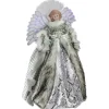 16" Lighted Fiber Optic Angel In Silver Gingham Coat Christmas Tree Topper