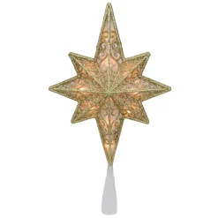 10" Lighted Frosted Clear And Gold Scroll Star Of Bethlehem Christmas Tree Topper - Clear Lights