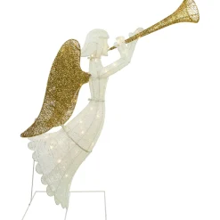 48" Lighted Glittered Silver And Gold Trumpeting Angel Christmas Outdoor Decoration