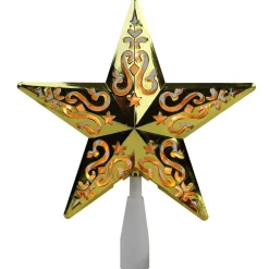 8.5" Lighted Gold And White Star Cut-Out Design Christmas Tree Topper - Clear Lights