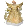 12" Lighted Gold Angel With A Snowflakes Christmas Tree Topper - Clear Lights