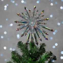 14" Lighted Iridescent Icicle Christmas Tree Topper - Clear Lights