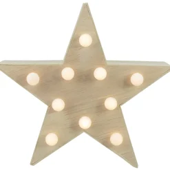 9.25" Lighted 5 Point Wooden Star Christmas Tabletop Decor