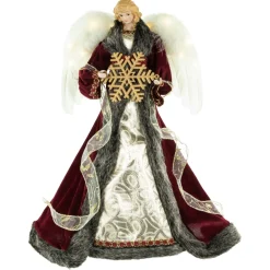 18" Lighted Red And Gold Angel In A Dress Christmas Tree Topper - Warm White Lights