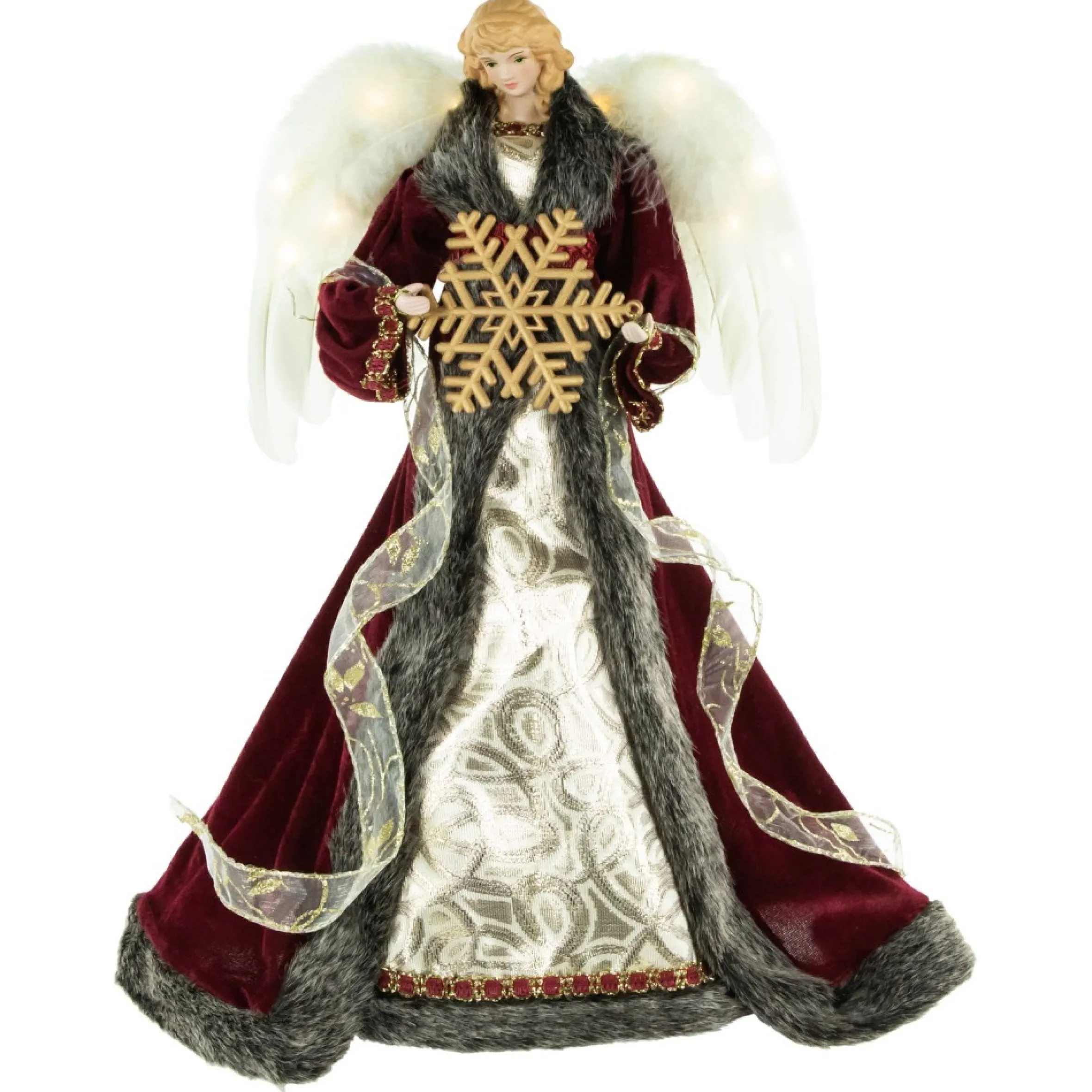 18" Lighted Red And Gold Angel In A Dress Christmas Tree Topper - Warm White Lights