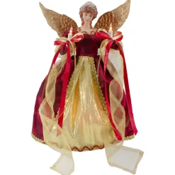 13.5" Lighted Red And Gold Angel With Wings Christmas Tree Topper - Clear Lights