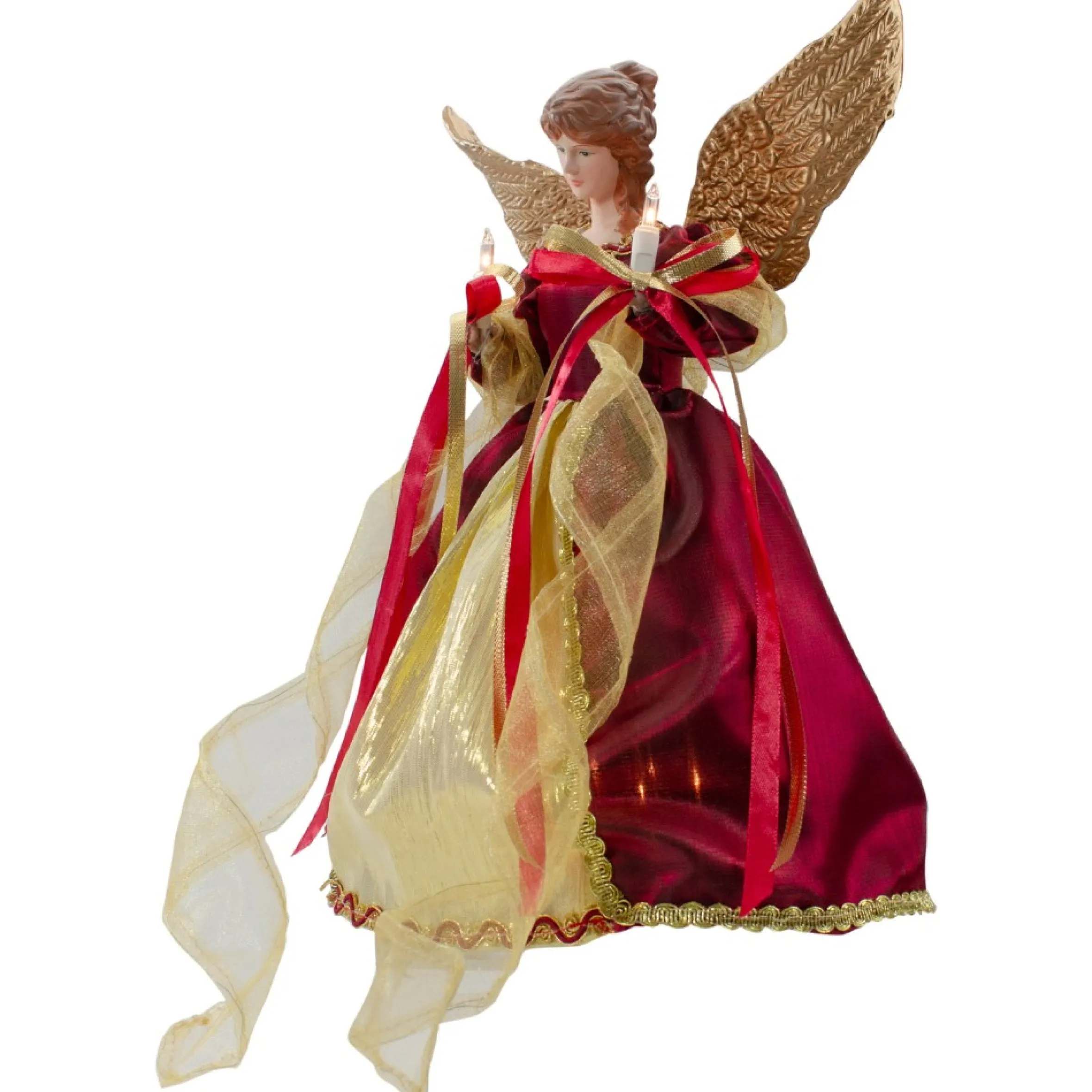 13.5" Lighted Red And Gold Angel With Wings Christmas Tree Topper - Clear Lights