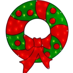 23" Lighted Red And Green Christmas Wreath Window Silhouette