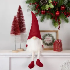 20" Lighted Red And White Sitting Gnome Tabletop Christmas Decoration