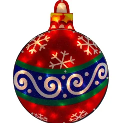 19.5" Lighted Red Christmas Ornament Window Silhouette