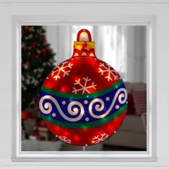 19.5" Lighted Red Christmas Ornament Window Silhouette