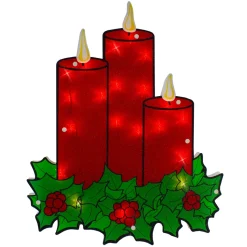 17.5" Lighted Red Three Candles Christmas Window Silhouette