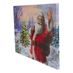 Lighted Santa With Christmas Tree Canvas Wall Art 11.75" X 15.75"