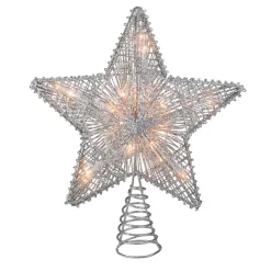 10" Lighted Silver Glittered Star Christmas Tree Topper - Clear Lights