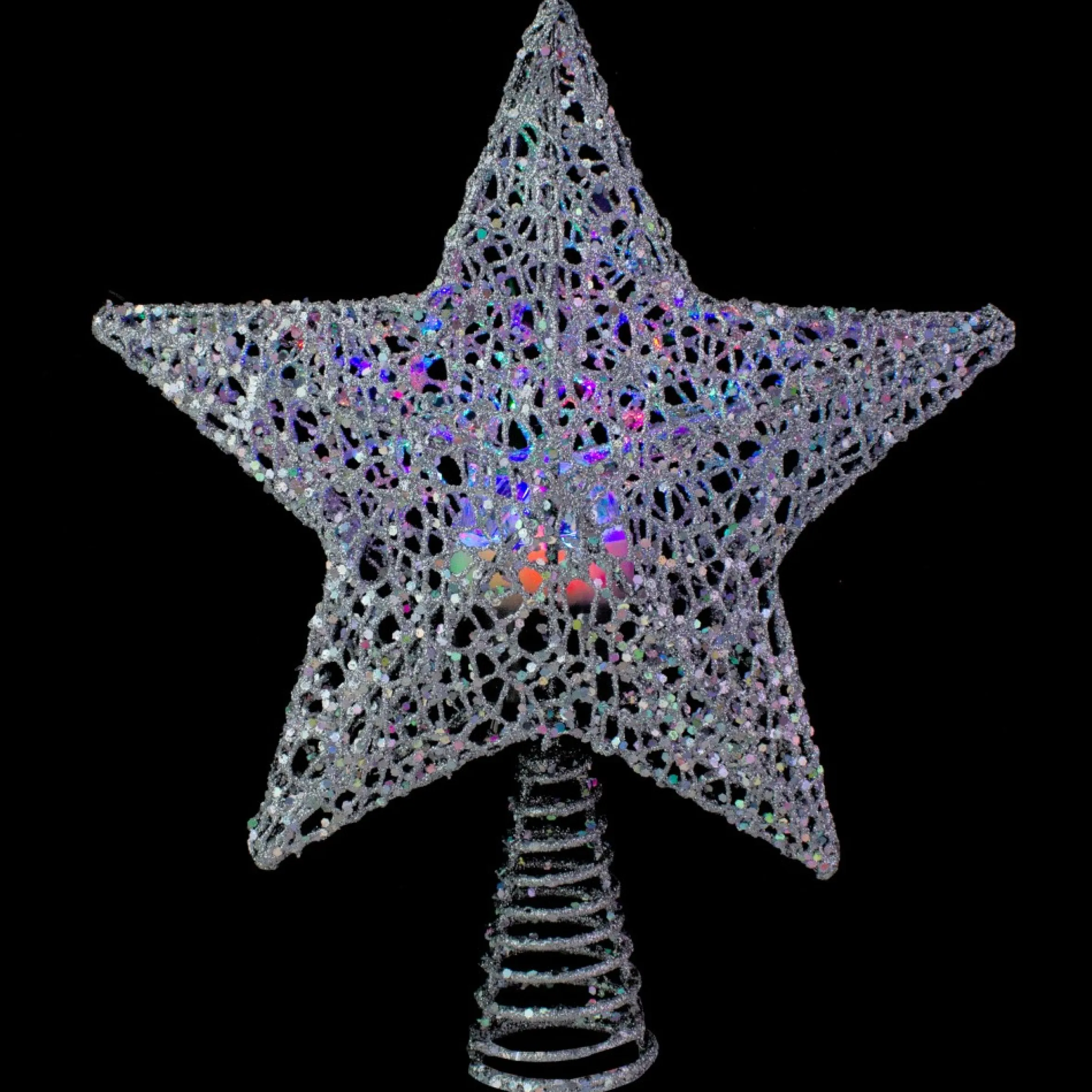 13" Lighted Silver Star With Rotating Projector Christmas Tree Topper - Multicolor Led Lights