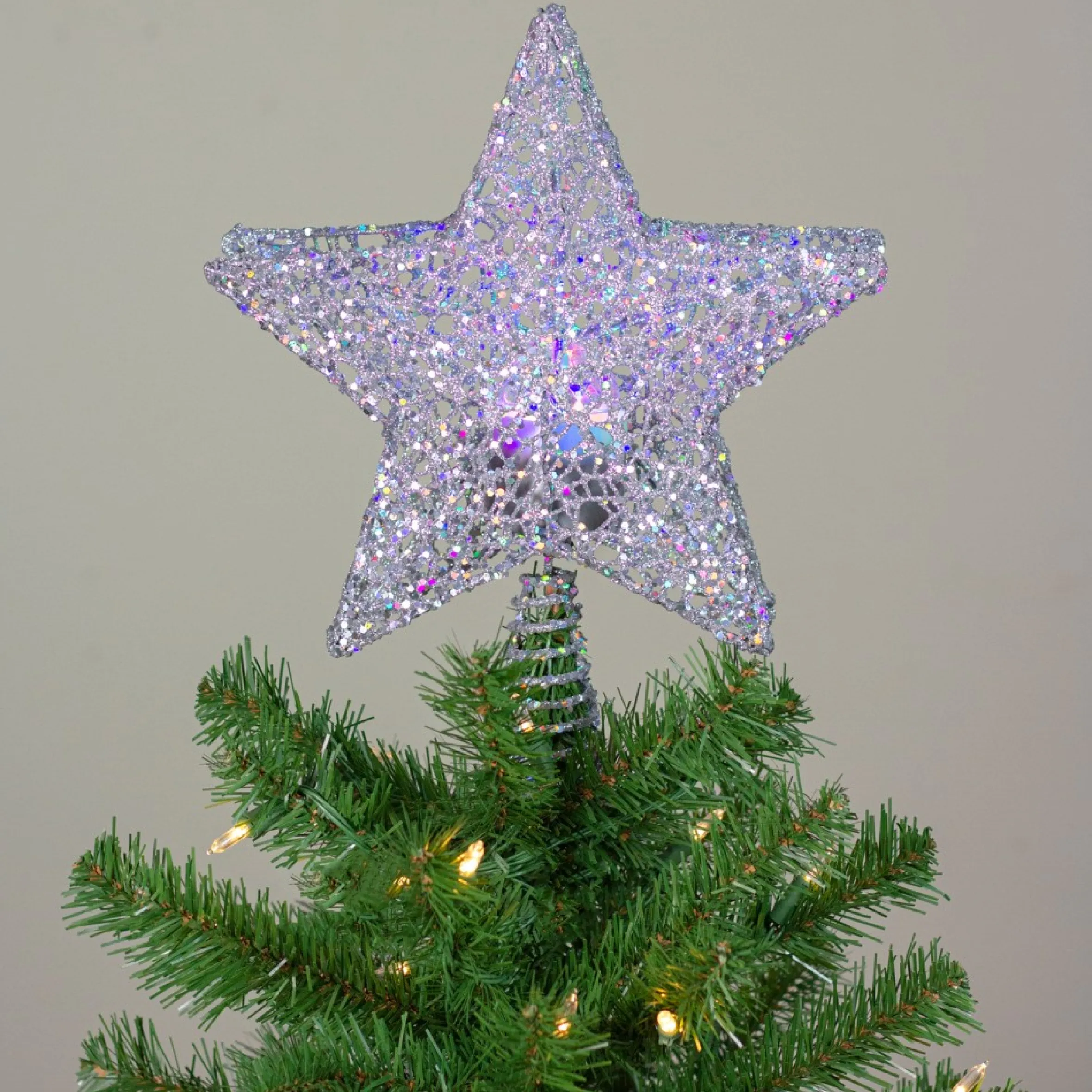 13" Lighted Silver Star With Rotating Projector Christmas Tree Topper - Multicolor Led Lights