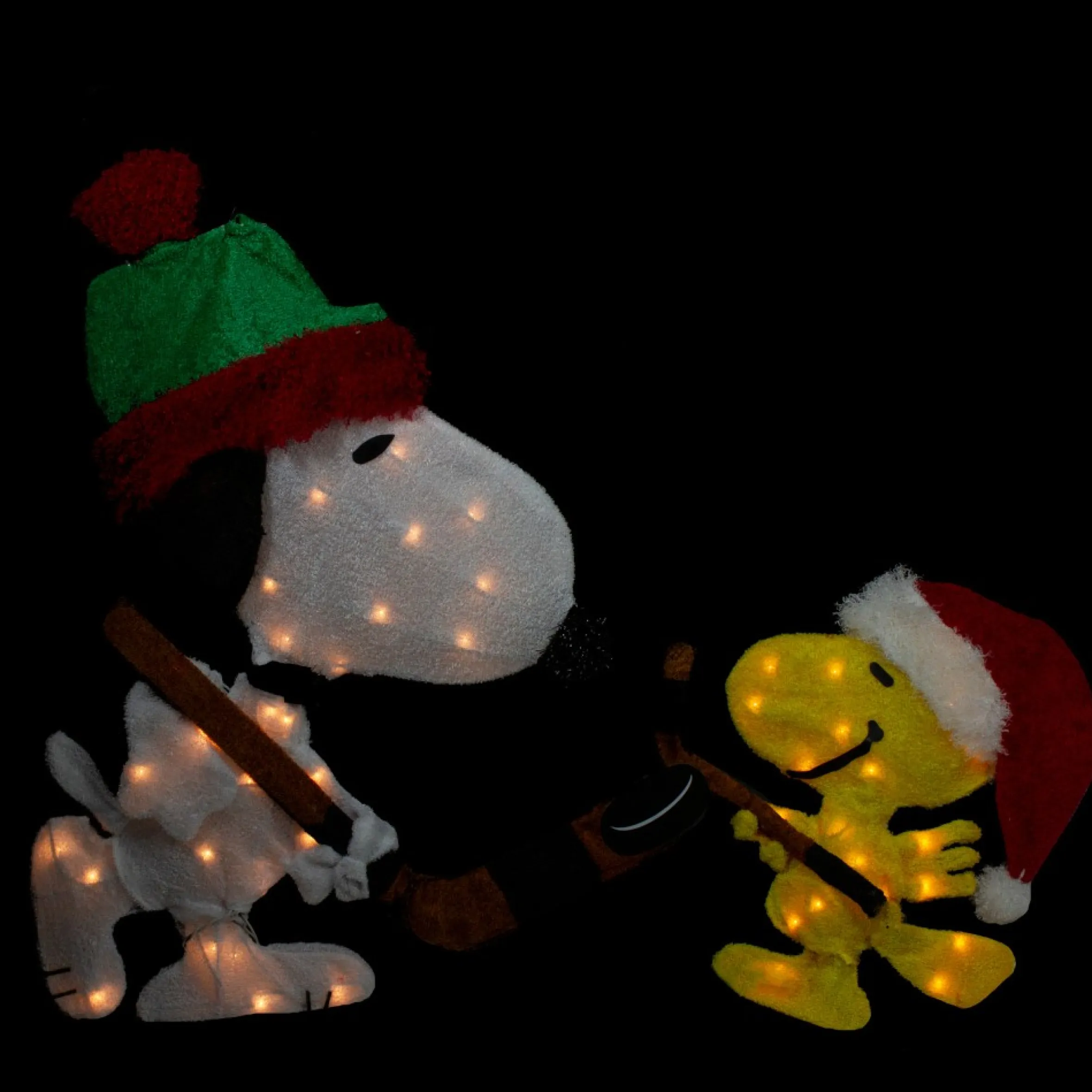 28" Lighted Snoopy And Woodstock Play Hockey Outdoor Christmas Yard Decoration