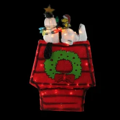 18" Lighted Snoopy On Dog House Outdoor Christmas Yard Decoration