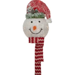 22" Lighted Snowman Wearing A Red Frosted Hat With Pine Christmas Tree Topper