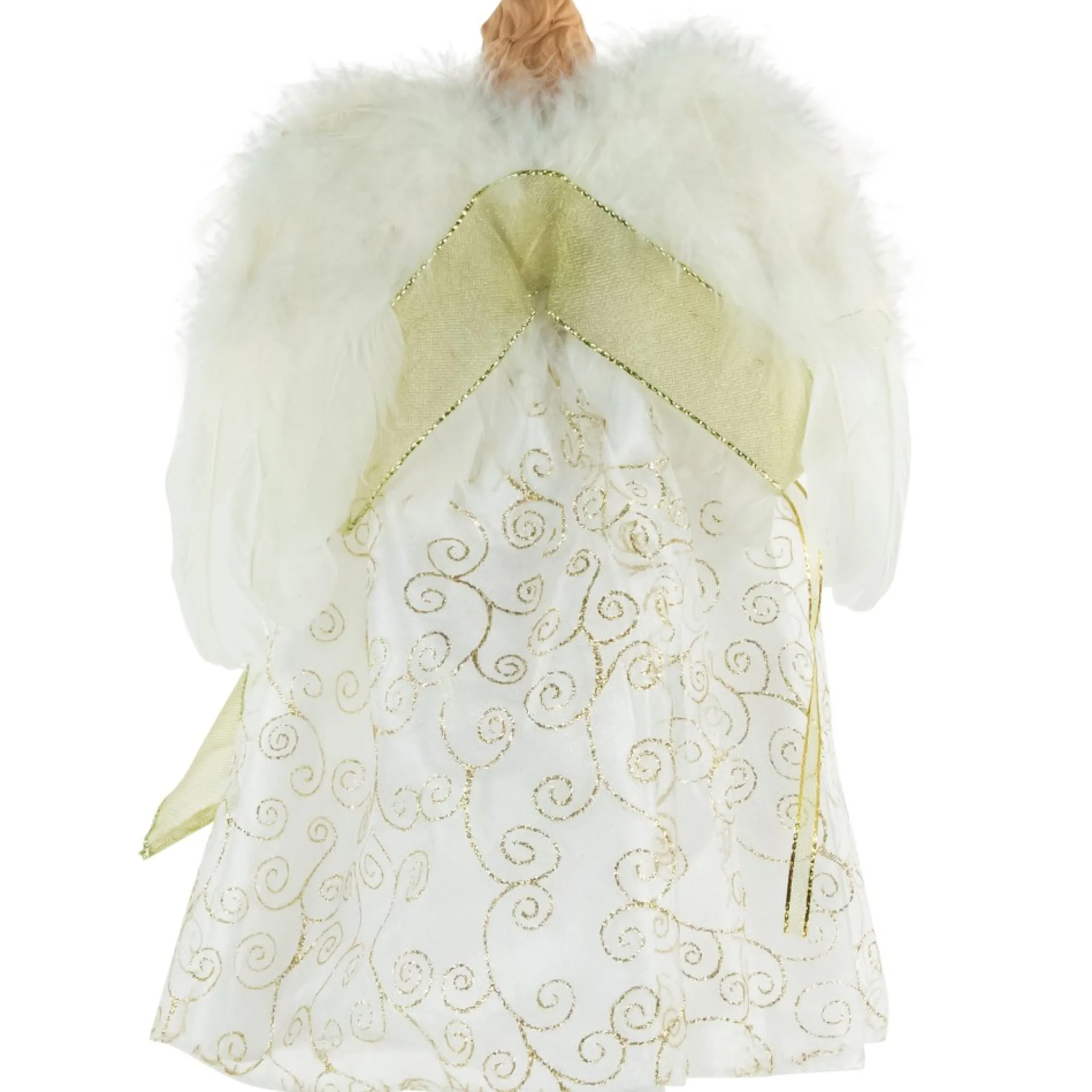 14" Lighted White And Gold Angel In A Dress Christmas Tree Topper - Warm White Lights