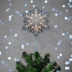 10" Lighted White Frosted 3-D Snowflake Christmas Tree Topper - Clear Lights