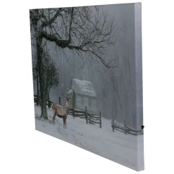 Lighted Winter Cottage Forest Scene Christmas Canvas Wall Art 11.75" X 15.75"