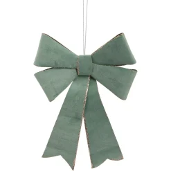10" Light Green And Gold Glitter Trimmed Velveteen Bow Christmas Ornament
