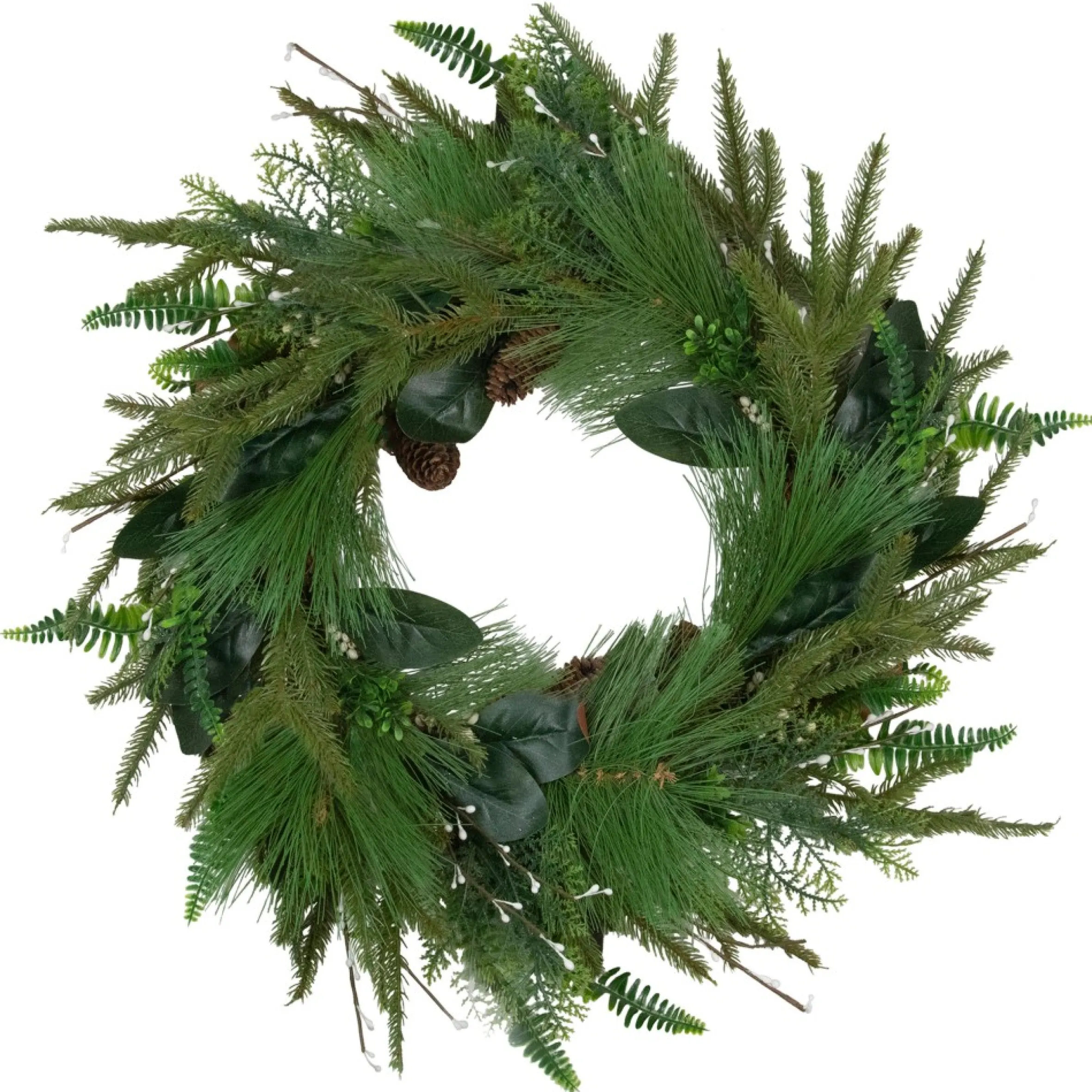 Long Needle Pine And Mixed Foliage Artificial Christmas Wreath, 25-Inch, Unlit