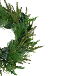 Long Needle Pine And Mixed Foliage Artificial Christmas Wreath, 25-Inch, Unlit