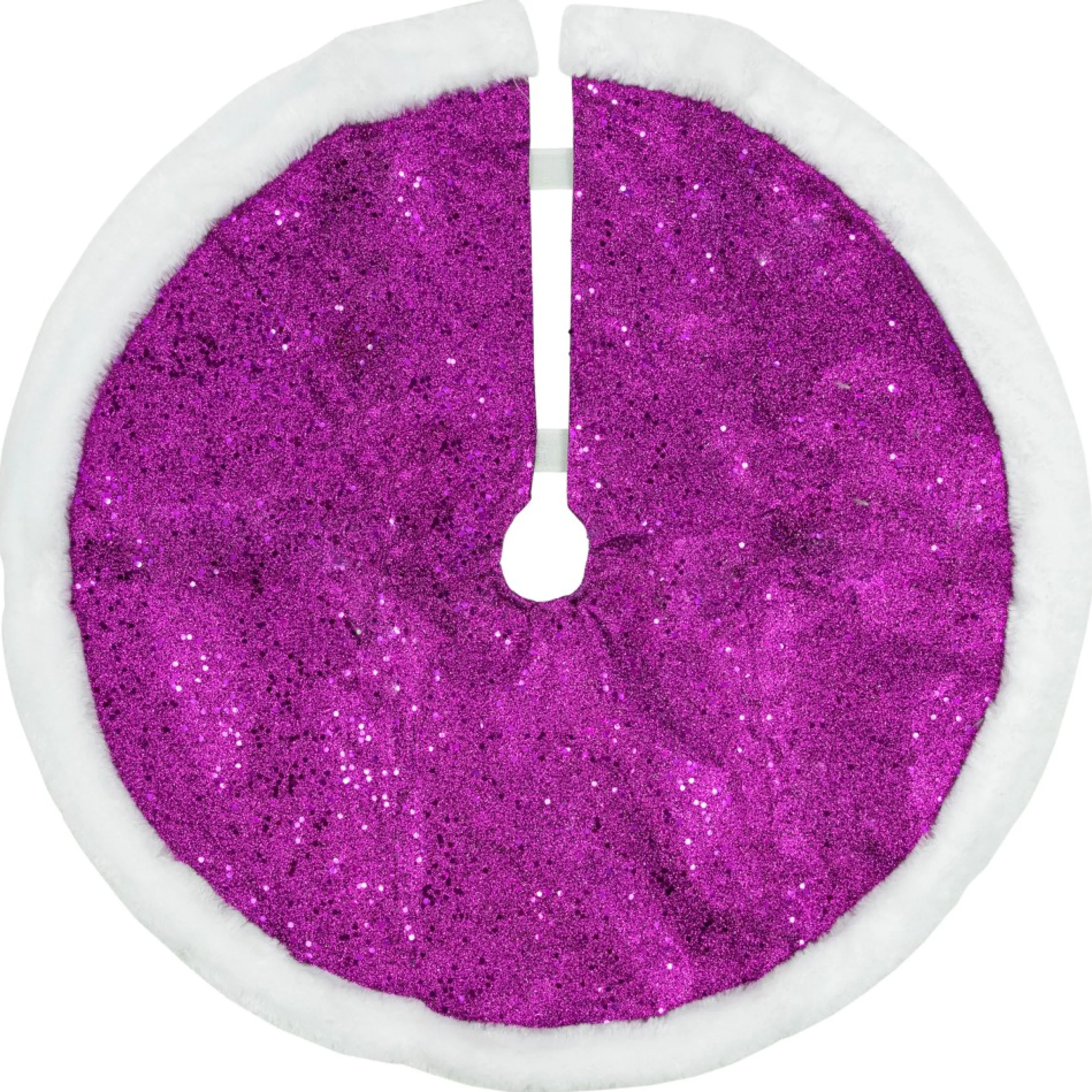 20" Magenta Glittered Mini Christmas Tree Skirt With White Fur Trim