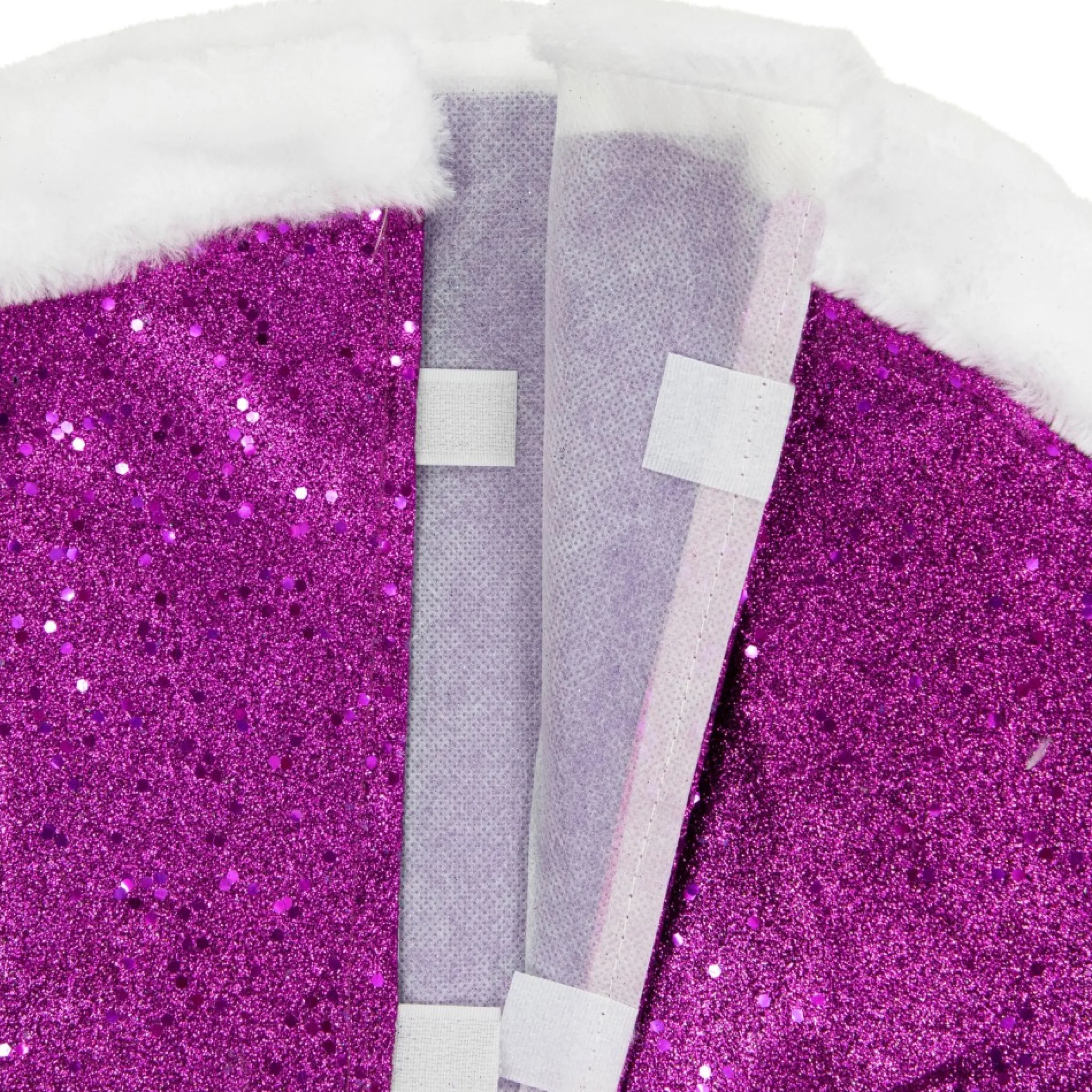 20" Magenta Glittered Mini Christmas Tree Skirt With White Fur Trim