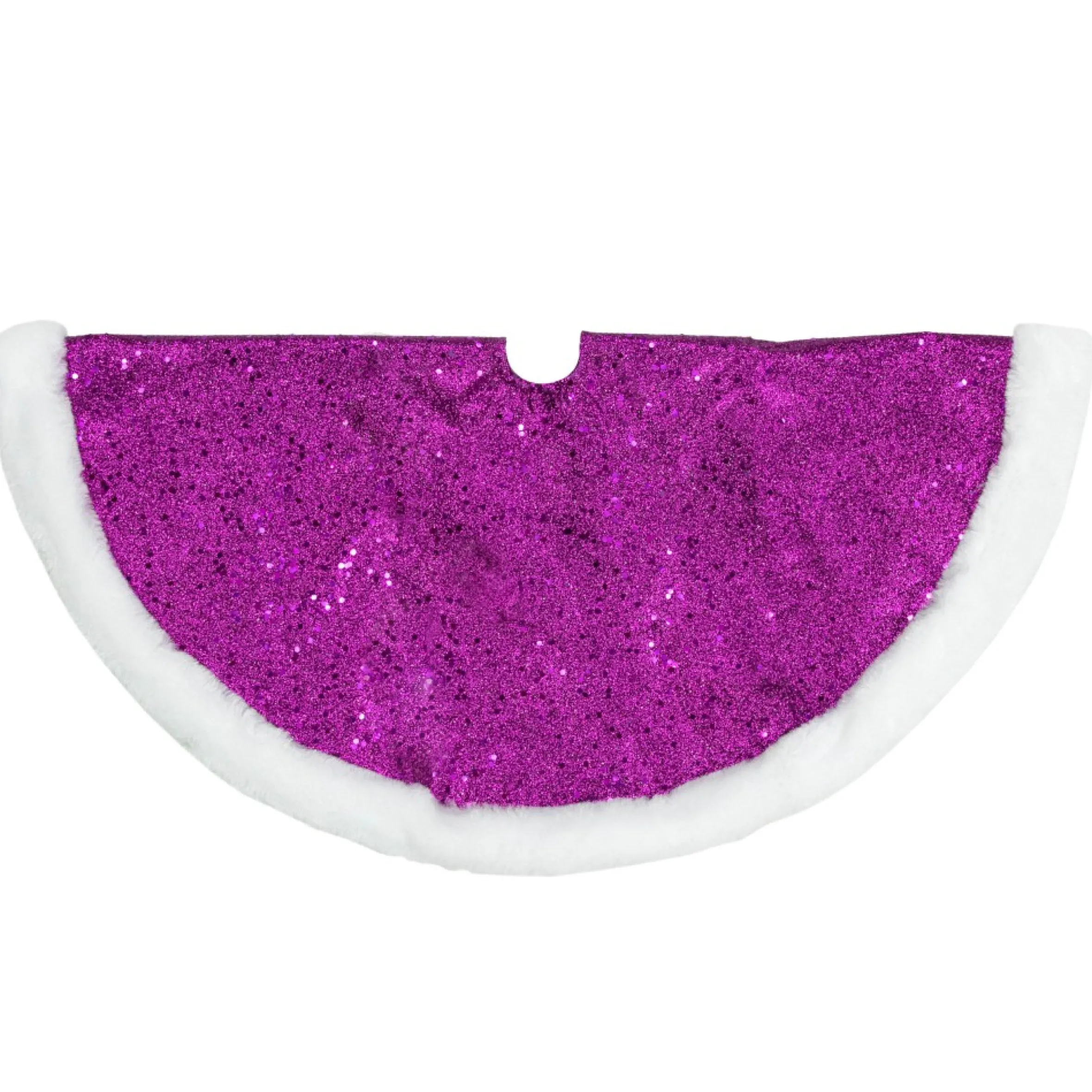 20" Magenta Glittered Mini Christmas Tree Skirt With White Fur Trim