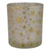3" Matte Silver And Gold Stars And Snowflakes Flameless Glass Candle Holder