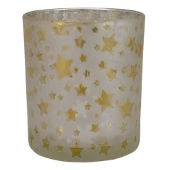 3" Matte Silver And Gold Stars And Snowflakes Flameless Glass Candle Holder