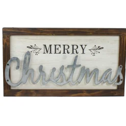 18" Merry Christmas Framed Wood And Metal Wall Decoration